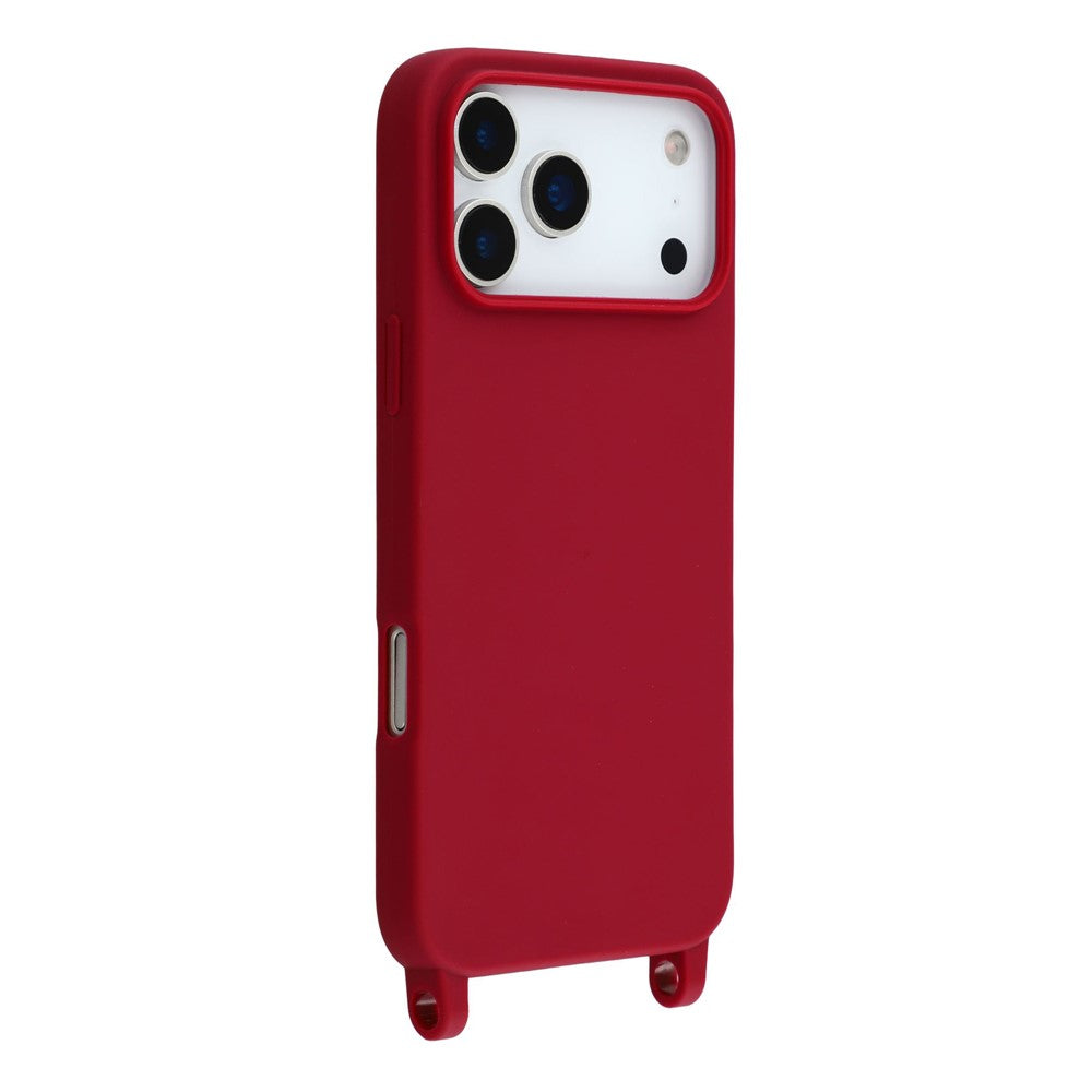 For iPhone 17 Pro Max Case Soft TPU Protective Phone Cover with Lanyard Holes - Dark Red