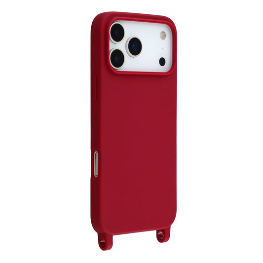 For iPhone 17 Pro Max Case Soft TPU Protective Phone Cover with Lanyard Holes - Dark Red