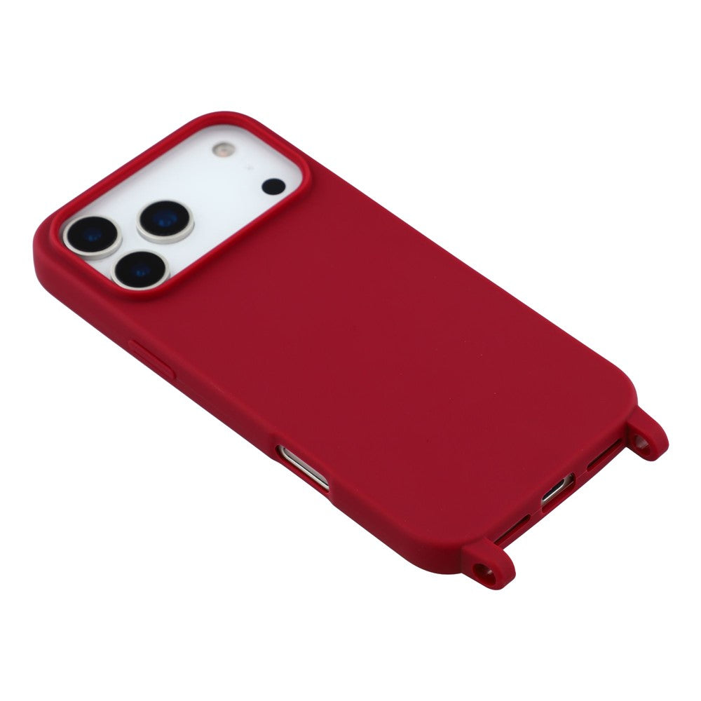 For iPhone 17 Pro Max Case Soft TPU Protective Phone Cover with Lanyard Holes - Dark Red