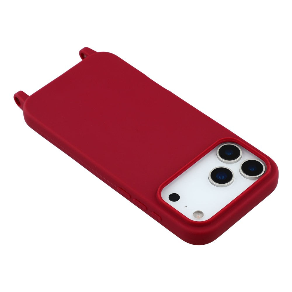 For iPhone 17 Pro Max Case Soft TPU Protective Phone Cover with Lanyard Holes - Dark Red