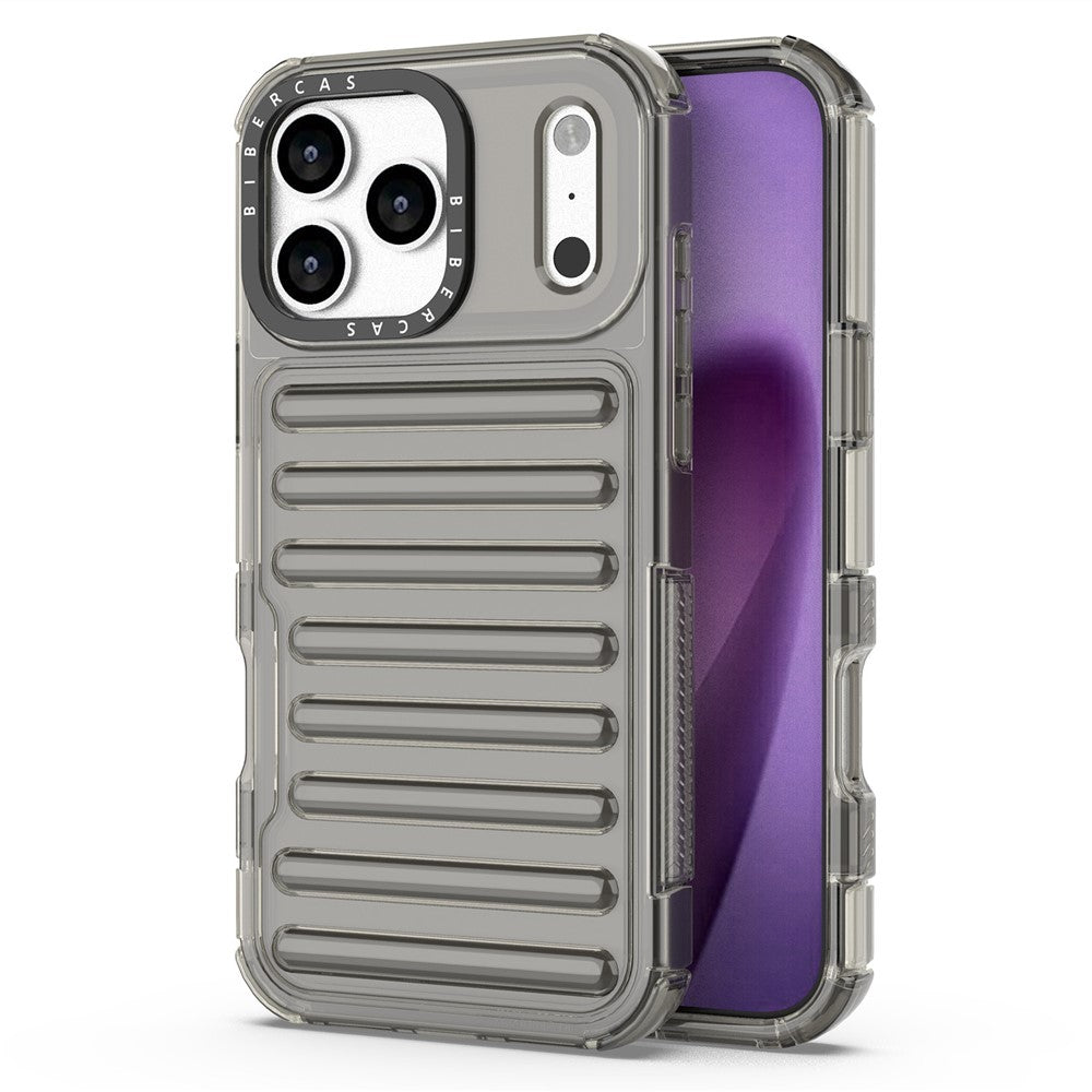 For iPhone 17 Pro Max Case Stripe Design Anti-Slip Detachable TPU + PC Phone Cover - Grey