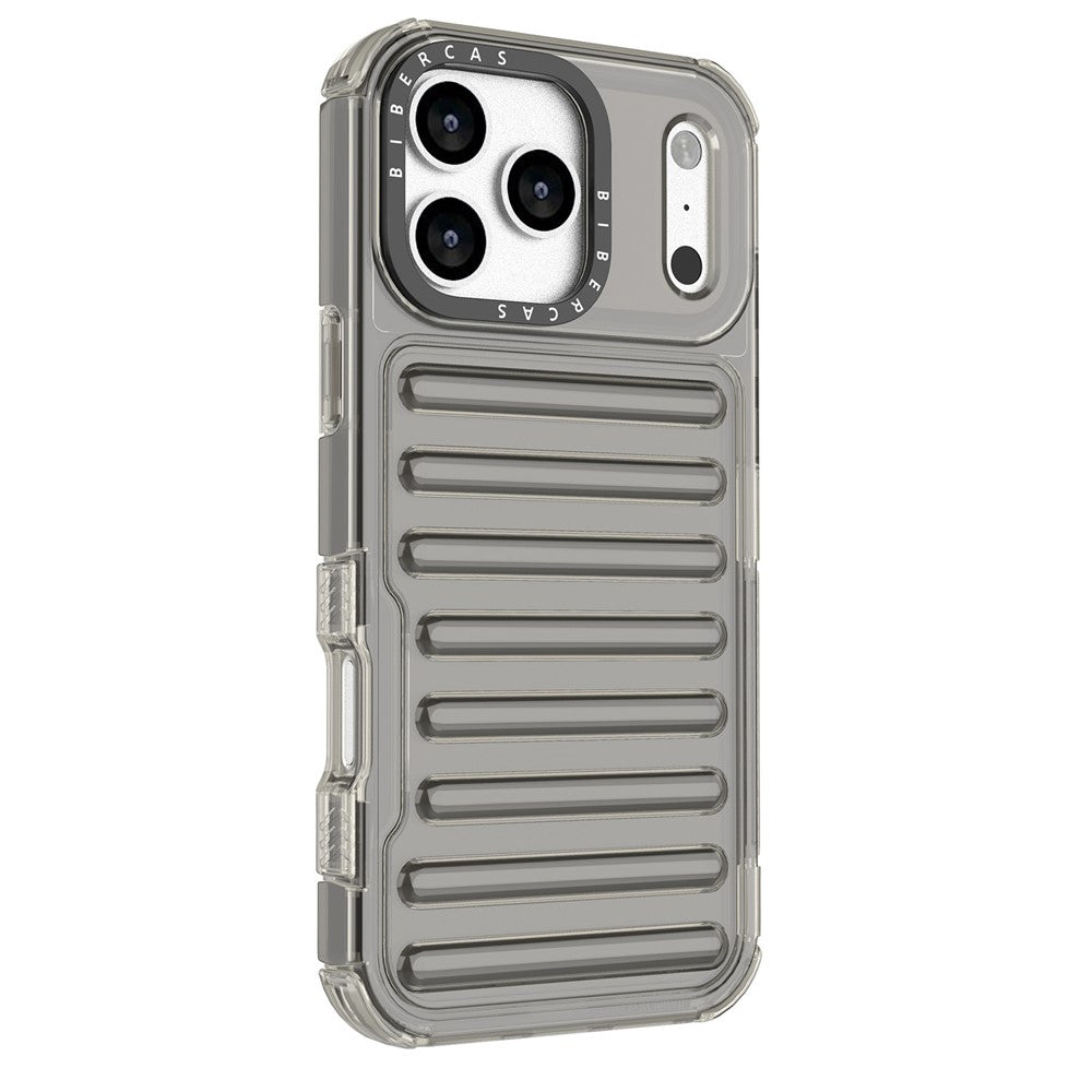 For iPhone 17 Pro Max Case Stripe Design Anti-Slip Detachable TPU + PC Phone Cover - Grey