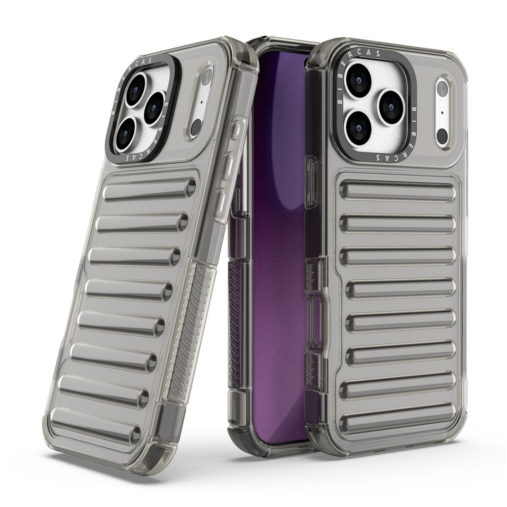 For iPhone 17 Pro Max Case Stripe Design Anti-Slip Detachable TPU + PC Phone Cover - Grey
