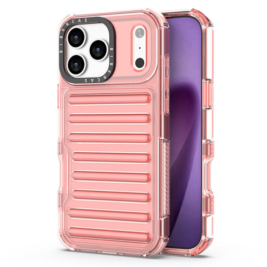 For iPhone 17 Pro Max Case Stripe Design Anti-Slip Detachable TPU + PC Phone Cover - Deep Pink