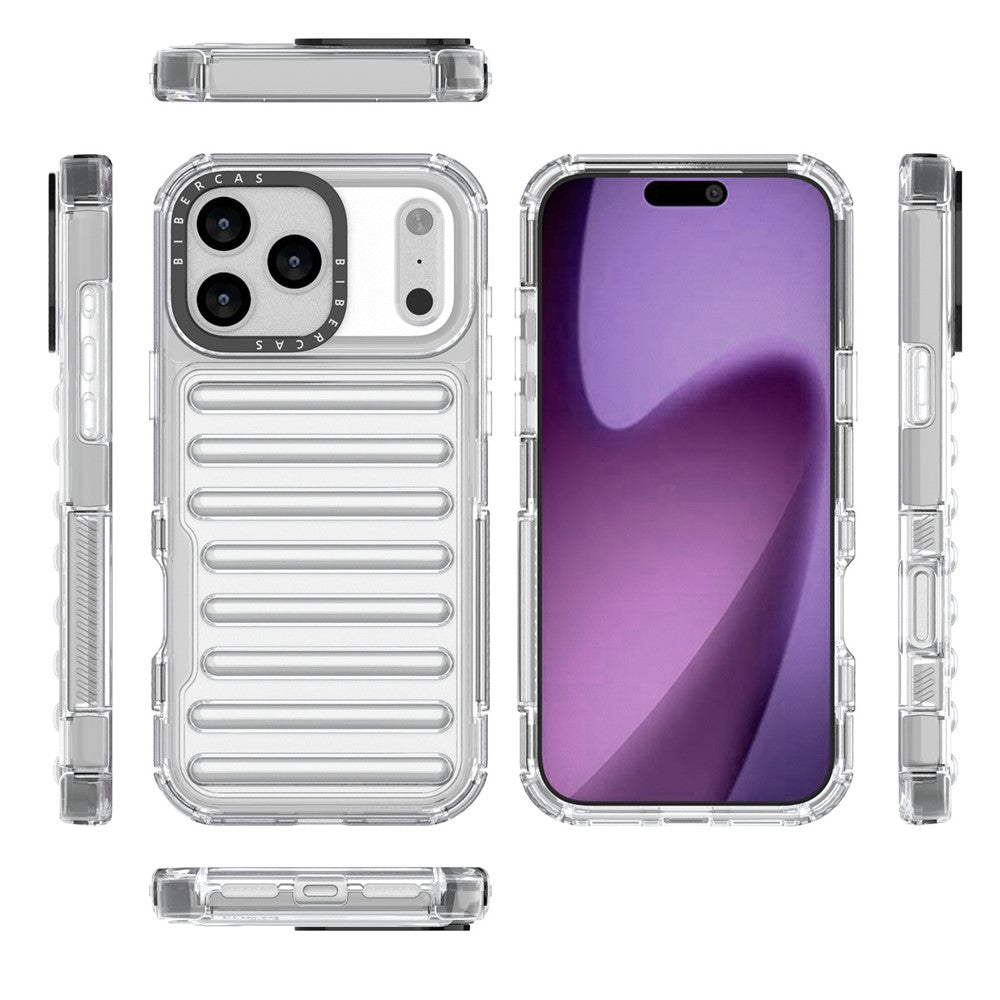 For iPhone 17 Pro Max Case Stripe Design Anti-Slip Detachable TPU + PC Phone Cover - Transparent