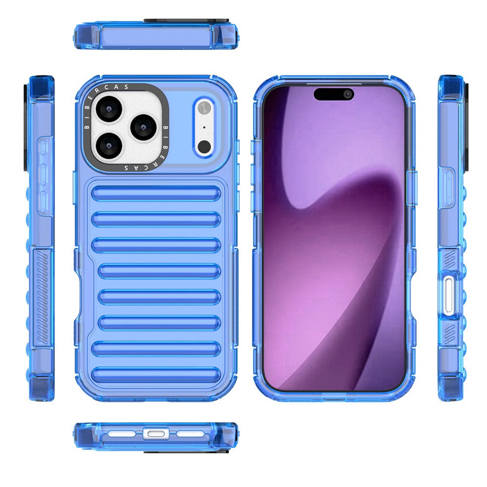 For iPhone 17 Pro Max Case Stripe Design Anti-Slip Detachable TPU + PC Phone Cover - Blue