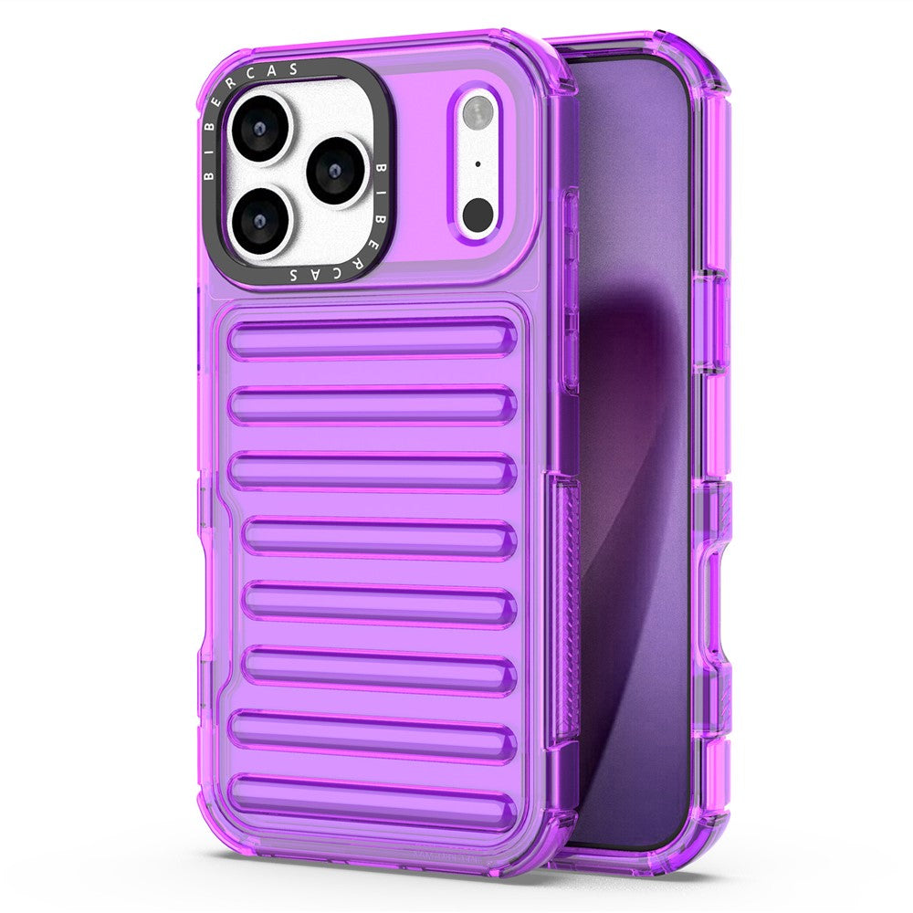 For iPhone 17 Pro Max Case Stripe Design Anti-Slip Detachable TPU + PC Phone Cover - Purple