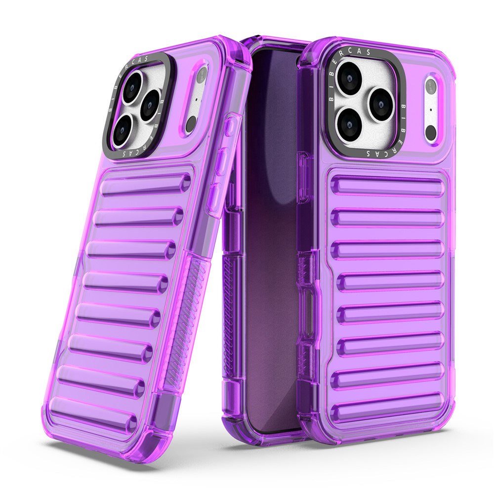 For iPhone 17 Pro Max Case Stripe Design Anti-Slip Detachable TPU + PC Phone Cover - Purple