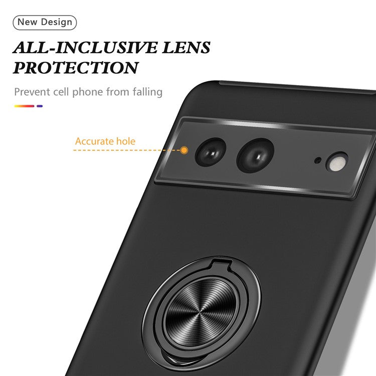 For Google Pixel 7 5G Ring Kickstand Armor Phone Case Hard PC Soft TPU Bumper Shockproof Protective Cover - Black