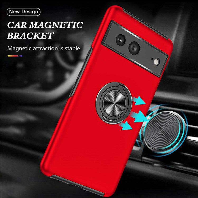 For Google Pixel 7 5G Ring Kickstand Armor Phone Case Hard PC Soft TPU Bumper Shockproof Protective Cover - Red