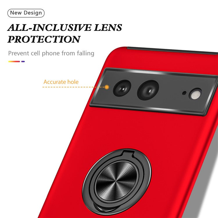 For Google Pixel 7 5G Ring Kickstand Armor Phone Case Hard PC Soft TPU Bumper Shockproof Protective Cover - Red
