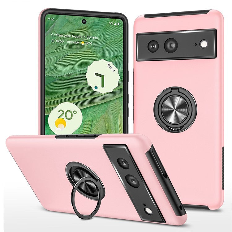 For Google Pixel 7 5G Ring Kickstand Armor Phone Case Hard PC Soft TPU Bumper Shockproof Protective Cover - Rose Gold