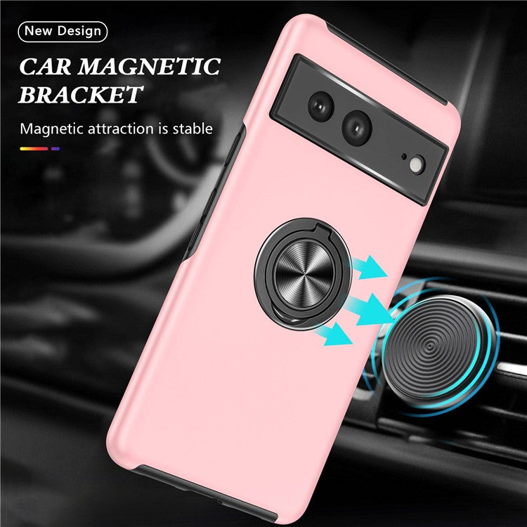 For Google Pixel 7 5G Ring Kickstand Armor Phone Case Hard PC Soft TPU Bumper Shockproof Protective Cover - Rose Gold