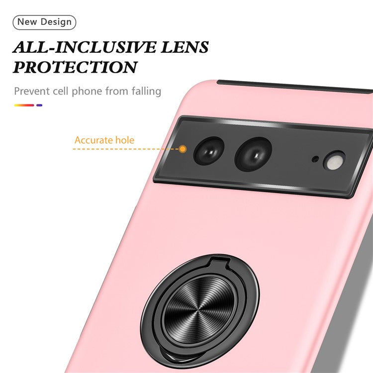 For Google Pixel 7 5G Ring Kickstand Armor Phone Case Hard PC Soft TPU Bumper Shockproof Protective Cover - Rose Gold