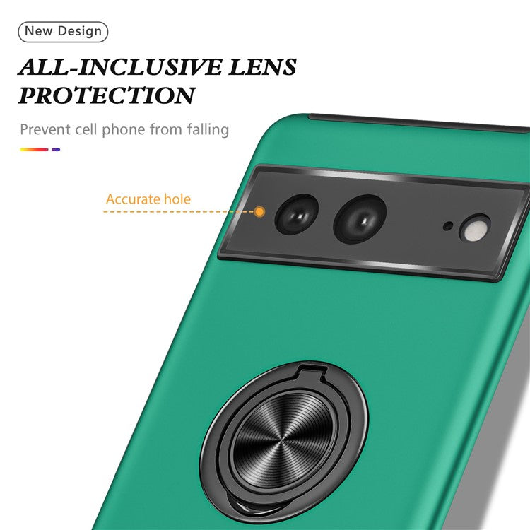 For Google Pixel 7 5G Ring Kickstand Armor Phone Case Hard PC Soft TPU Bumper Shockproof Protective Cover - Blackish Green