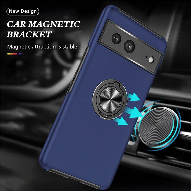 For Google Pixel 7 5G Ring Kickstand Armor Phone Case Hard PC Soft TPU Bumper Shockproof Protective Cover - Blue
