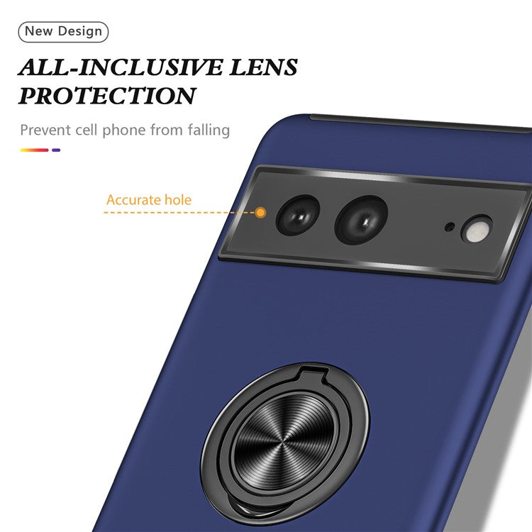 For Google Pixel 7 5G Ring Kickstand Armor Phone Case Hard PC Soft TPU Bumper Shockproof Protective Cover - Blue