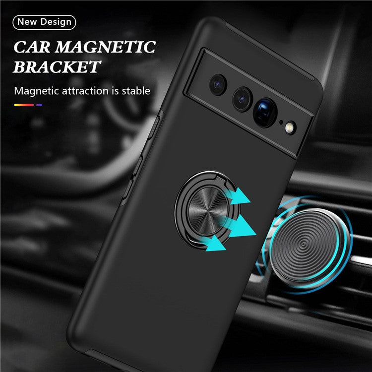 For Google Pixel 7 Pro 5G Anti-fall Kickstand Phone Cover Hard PC Soft TPU Hybrid Protection Back Cover, Support Magnetic Car Mount - Black