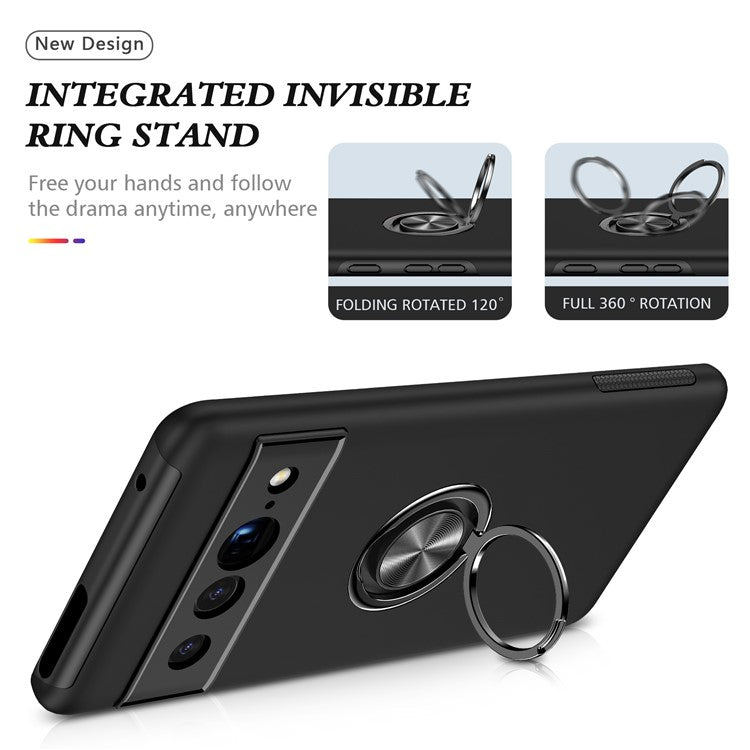 For Google Pixel 7 Pro 5G Anti-fall Kickstand Phone Cover Hard PC Soft TPU Hybrid Protection Back Cover, Support Magnetic Car Mount - Black