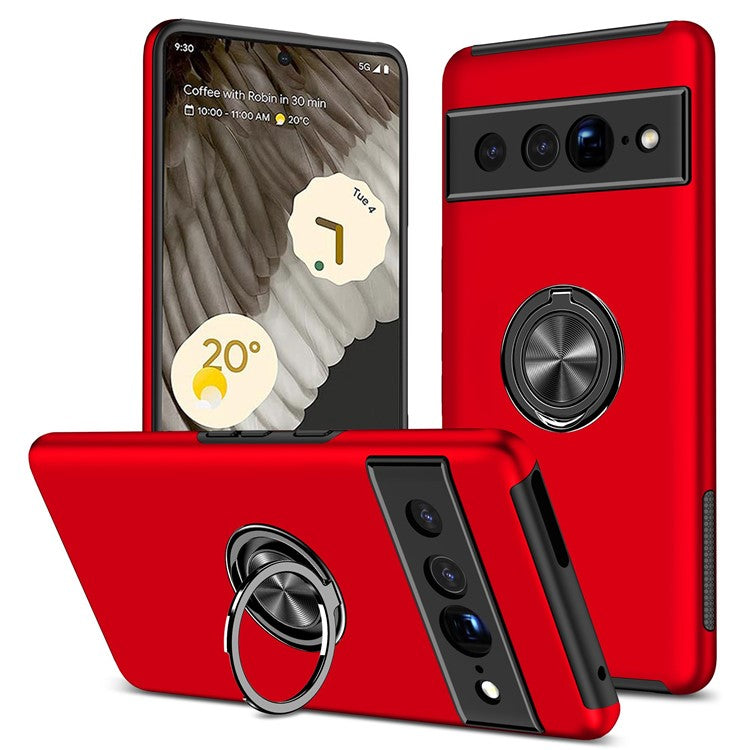 For Google Pixel 7 Pro 5G Anti-fall Kickstand Phone Cover Hard PC Soft TPU Hybrid Protection Back Cover, Support Magnetic Car Mount - Red