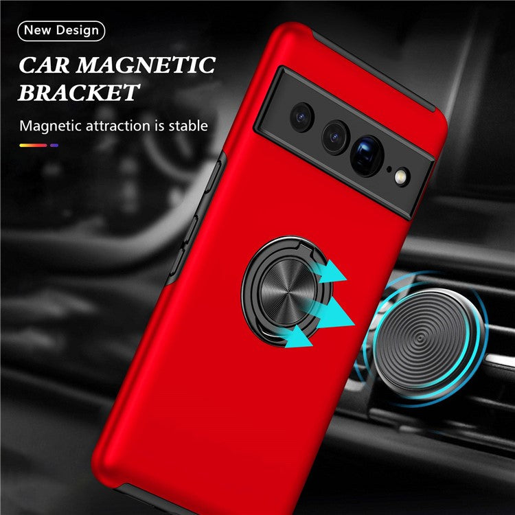 For Google Pixel 7 Pro 5G Anti-fall Kickstand Phone Cover Hard PC Soft TPU Hybrid Protection Back Cover, Support Magnetic Car Mount - Red