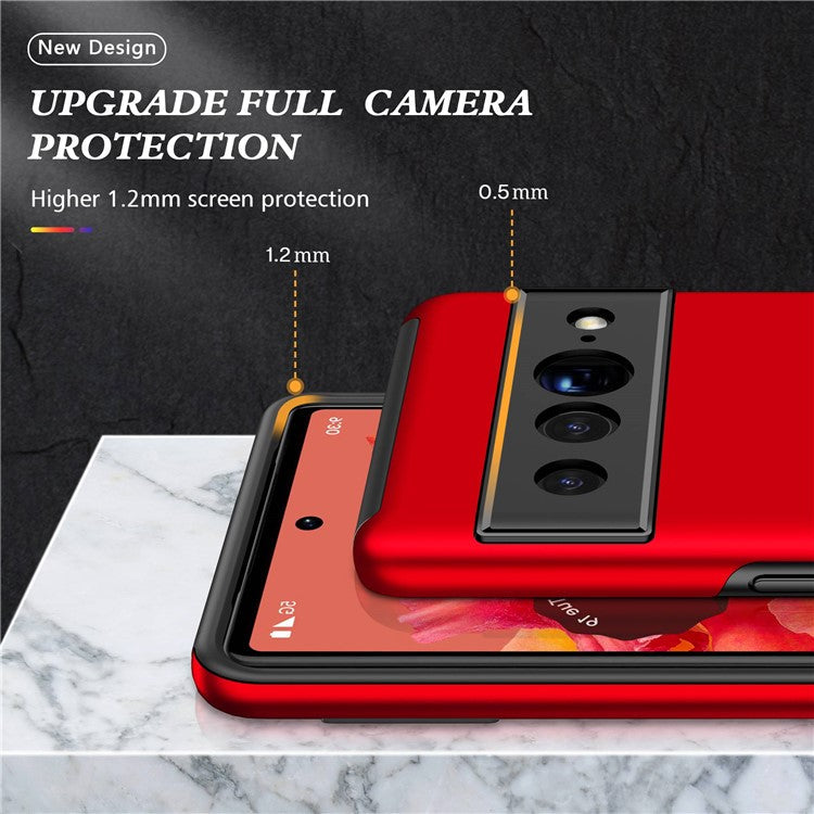 For Google Pixel 7 Pro 5G Anti-fall Kickstand Phone Cover Hard PC Soft TPU Hybrid Protection Back Cover, Support Magnetic Car Mount - Red