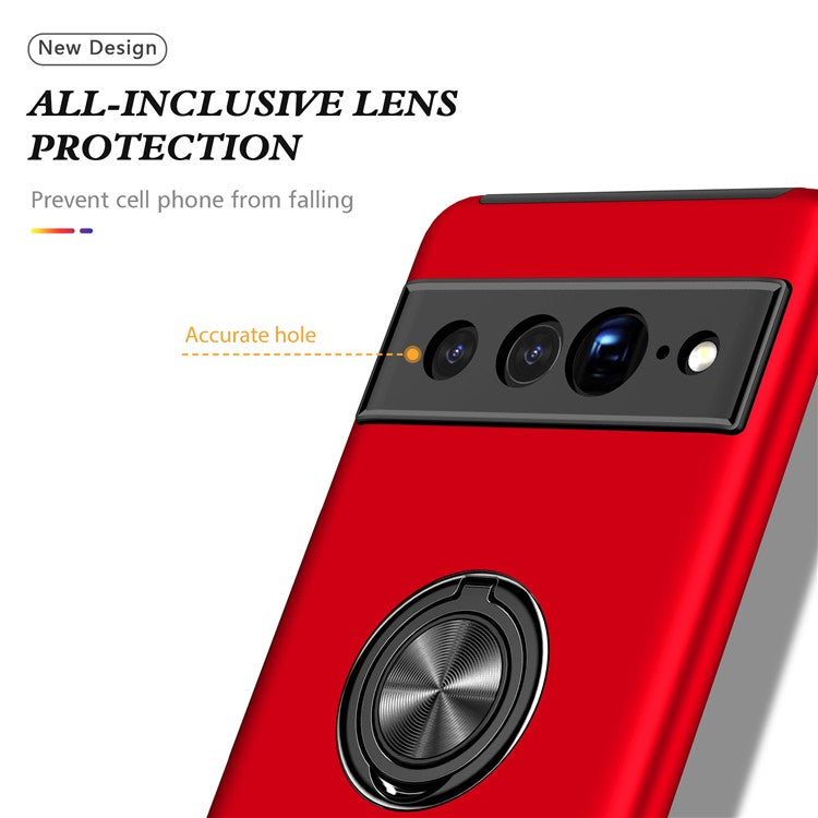 For Google Pixel 7 Pro 5G Anti-fall Kickstand Phone Cover Hard PC Soft TPU Hybrid Protection Back Cover, Support Magnetic Car Mount - Red