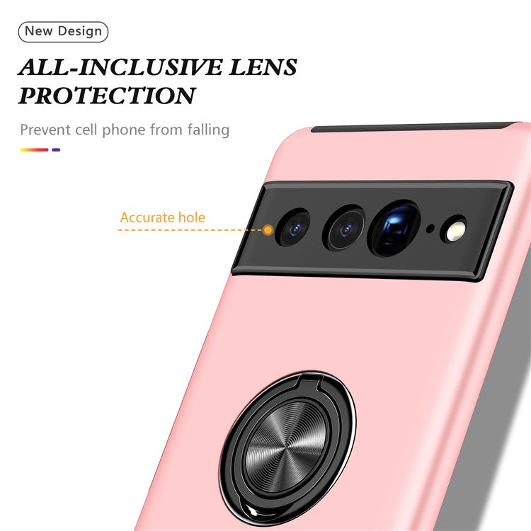 For Google Pixel 7 Pro 5G Anti-fall Kickstand Phone Cover Hard PC Soft TPU Hybrid Protection Back Cover, Support Magnetic Car Mount - Rose Gold