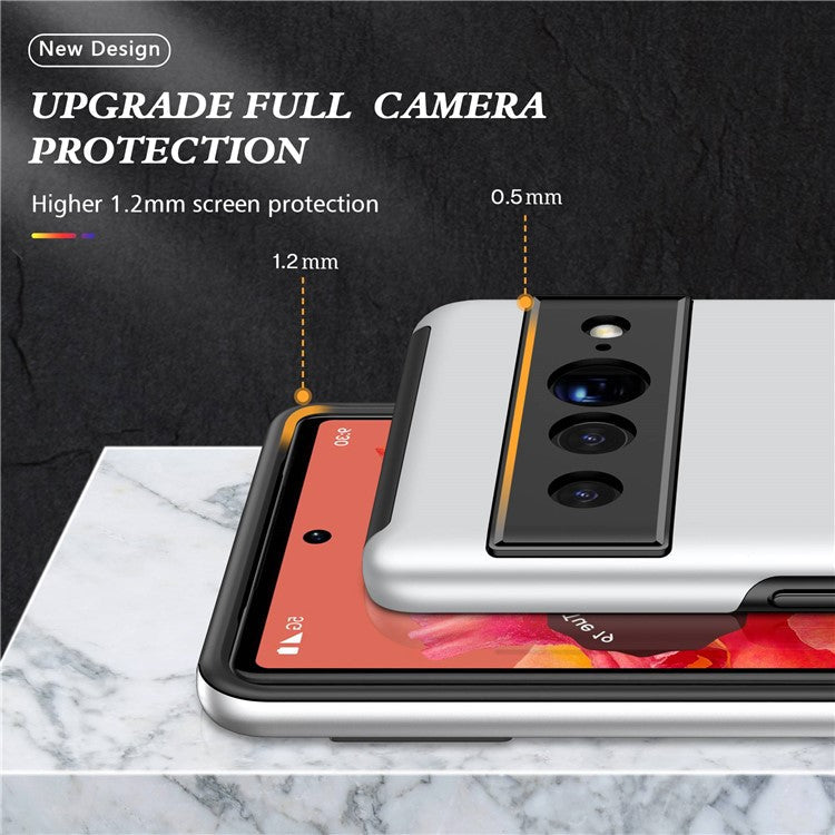 For Google Pixel 7 Pro 5G Anti-fall Kickstand Phone Cover Hard PC Soft TPU Hybrid Protection Back Cover, Support Magnetic Car Mount - Silver