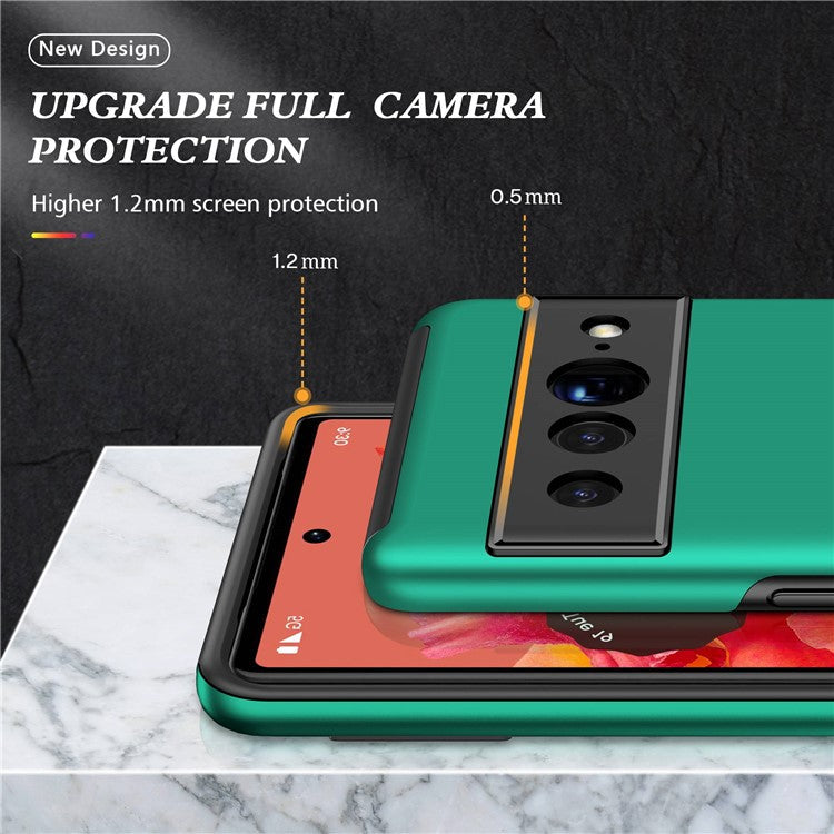 For Google Pixel 7 Pro 5G Anti-fall Kickstand Phone Cover Hard PC Soft TPU Hybrid Protection Back Cover, Support Magnetic Car Mount - Blackish Green