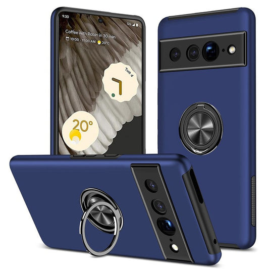 For Google Pixel 7 Pro 5G Anti-fall Kickstand Phone Cover Hard PC Soft TPU Hybrid Protection Back Cover, Support Magnetic Car Mount - Blue