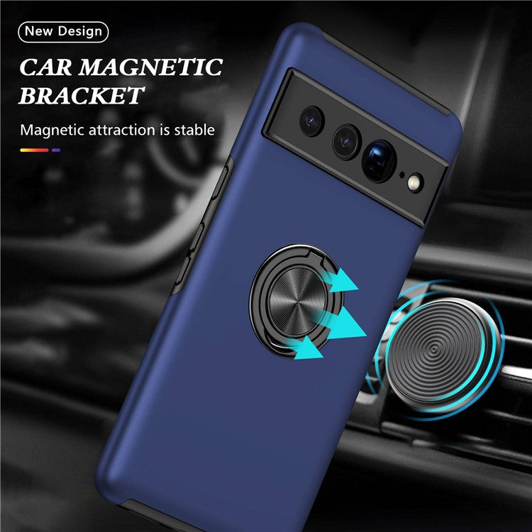 For Google Pixel 7 Pro 5G Anti-fall Kickstand Phone Cover Hard PC Soft TPU Hybrid Protection Back Cover, Support Magnetic Car Mount - Blue