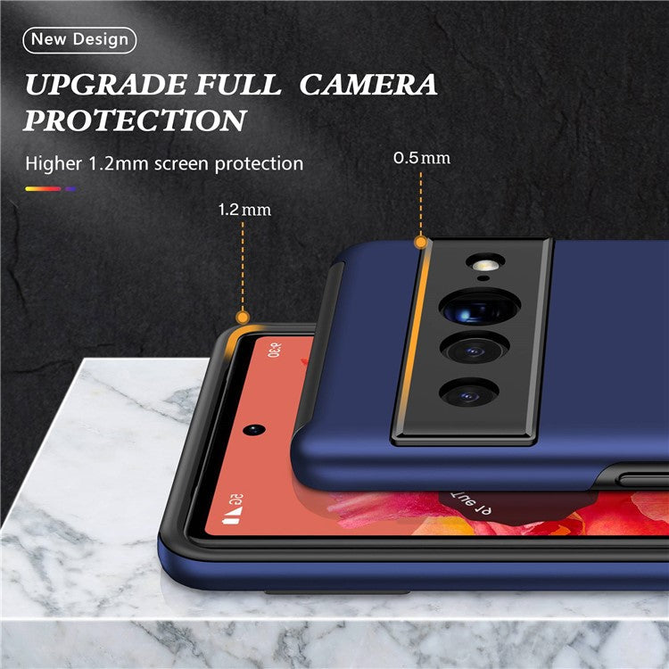 For Google Pixel 7 Pro 5G Anti-fall Kickstand Phone Cover Hard PC Soft TPU Hybrid Protection Back Cover, Support Magnetic Car Mount - Blue