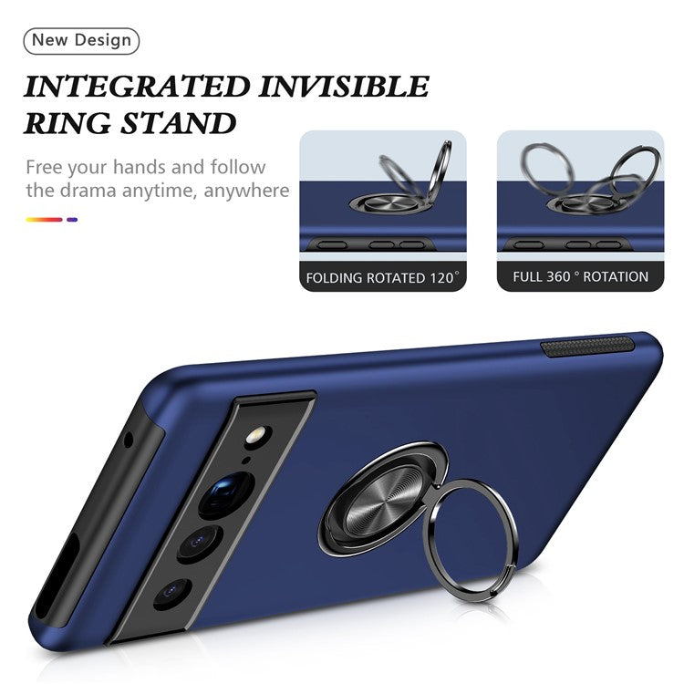 For Google Pixel 7 Pro 5G Anti-fall Kickstand Phone Cover Hard PC Soft TPU Hybrid Protection Back Cover, Support Magnetic Car Mount - Blue