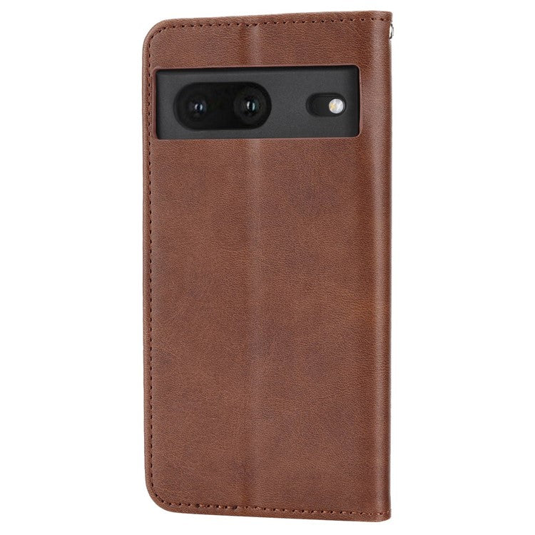 For Google Pixel 7 5G Rhombus Pattern Imprinted Calf Texture PU Leather Stand Case Magnetic Auto Closing Wallet Phone Cover with Strap - Brown