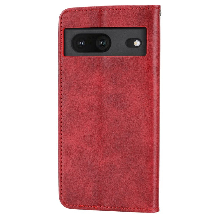 For Google Pixel 7 5G Rhombus Pattern Imprinted Calf Texture PU Leather Stand Case Magnetic Auto Closing Wallet Phone Cover with Strap - Red