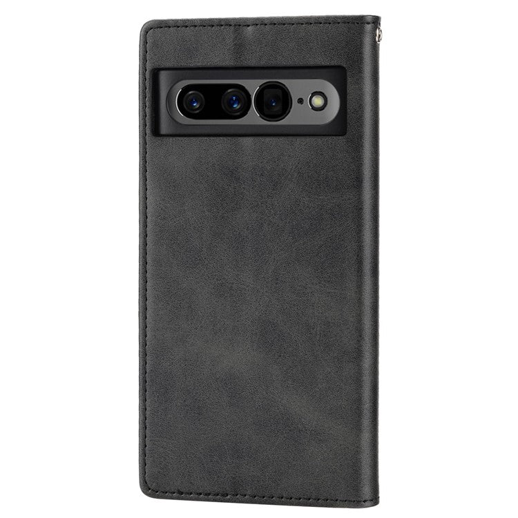 For Google Pixel 7 Pro 5G Rhombus Pattern Imprinted Stand Wallet Phone Case Calf Texture PU Leather + TPU Cover with Strap - Black