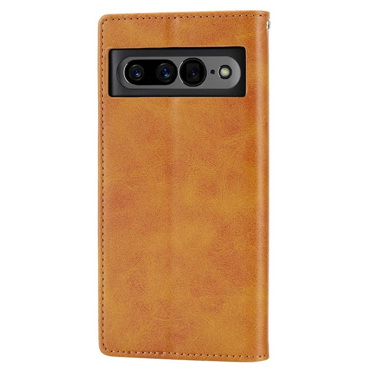 For Google Pixel 7 Pro 5G Rhombus Pattern Imprinted Stand Wallet Phone Case Calf Texture PU Leather + TPU Cover with Strap - Yellow