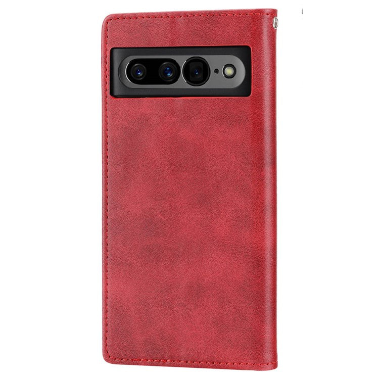 For Google Pixel 7 Pro 5G Rhombus Pattern Imprinted Stand Wallet Phone Case Calf Texture PU Leather + TPU Cover with Strap - Red