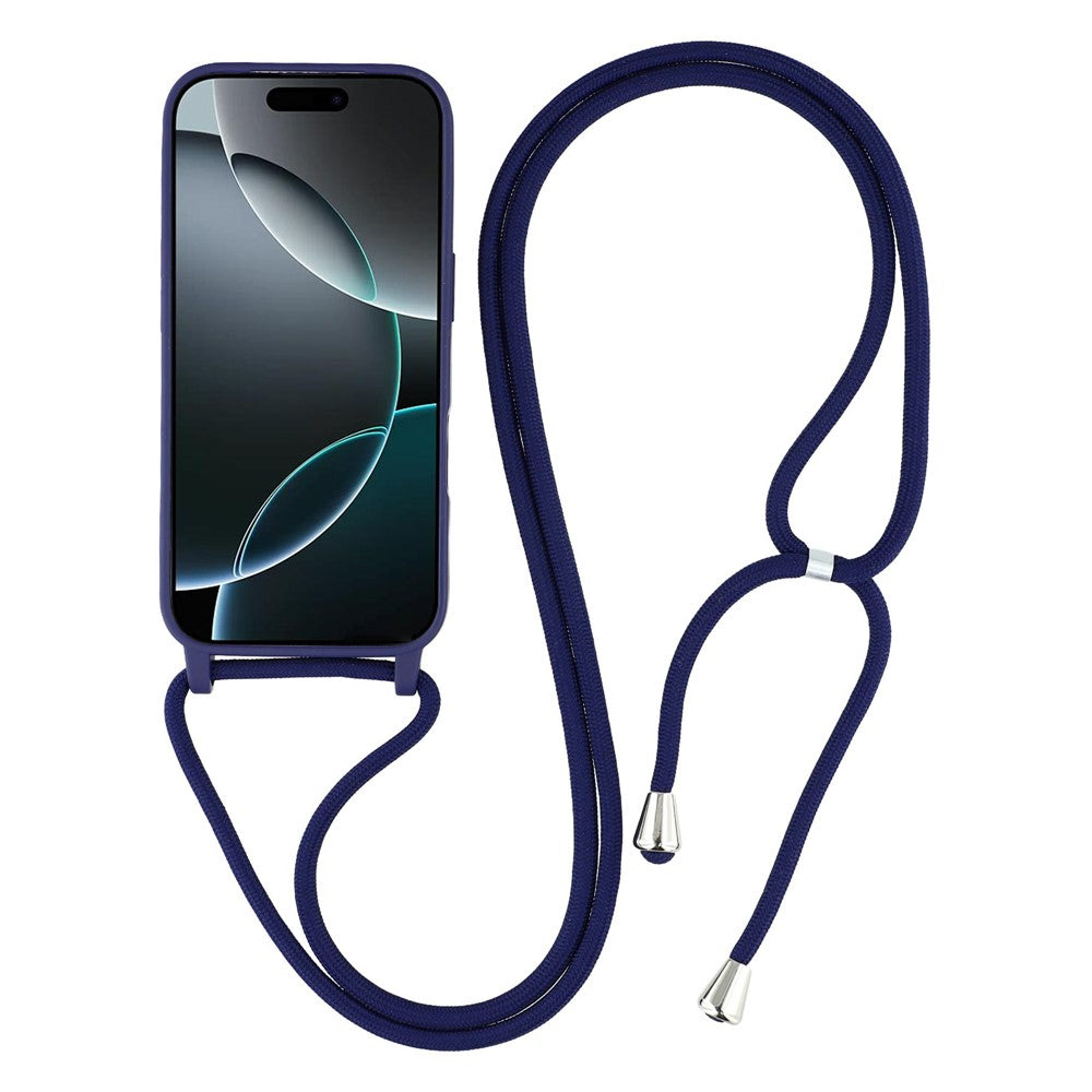 For iPhone 17 Pro Max Case TPU Soft Shockproof Phone Cover with Adjustable Lanyard - Dark Blue