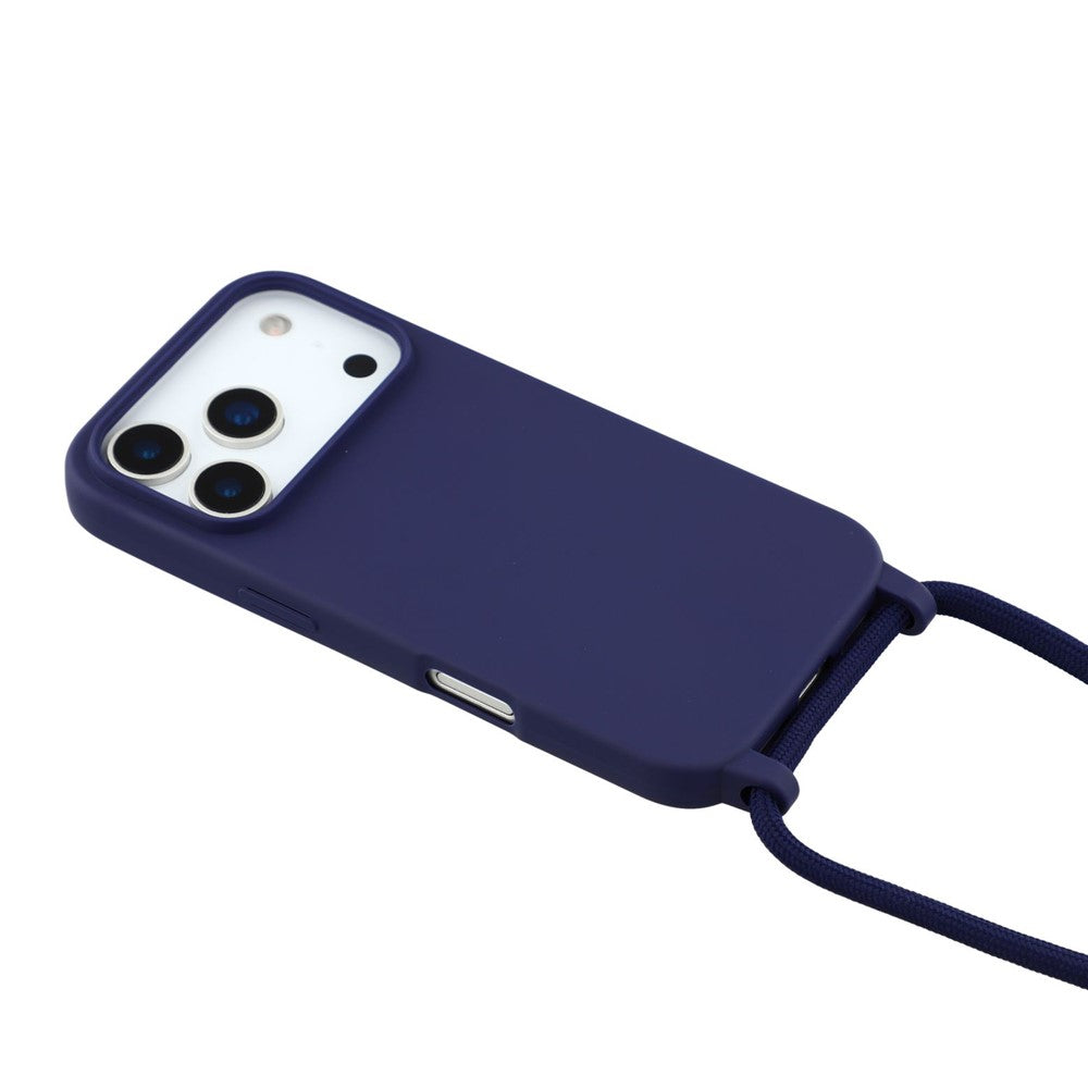 For iPhone 17 Pro Max Case TPU Soft Shockproof Phone Cover with Adjustable Lanyard - Dark Blue