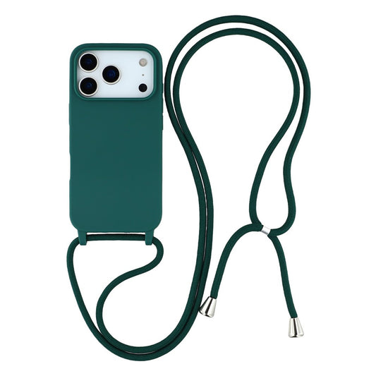 For iPhone 17 Pro Max Case TPU Soft Shockproof Phone Cover with Adjustable Lanyard - Dark Green