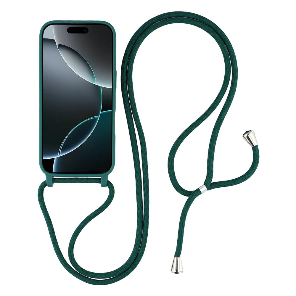 For iPhone 17 Pro Max Case TPU Soft Shockproof Phone Cover with Adjustable Lanyard - Dark Green