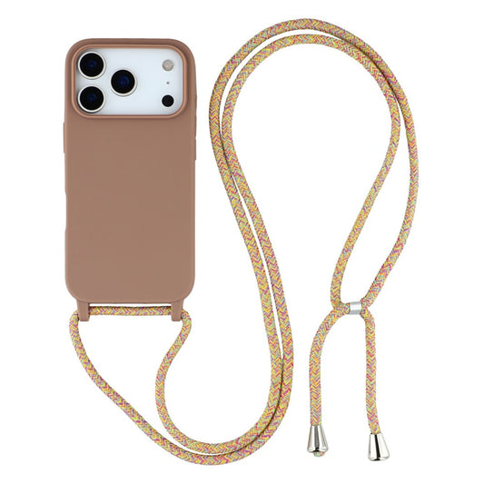 For iPhone 17 Pro Max Case TPU Soft Shockproof Phone Cover with Adjustable Lanyard - Brown