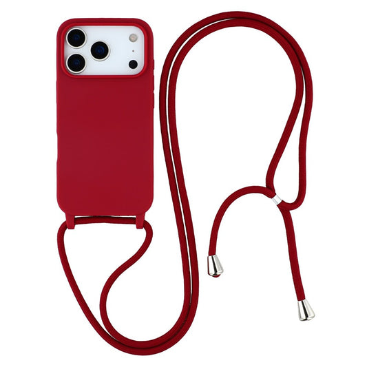 For iPhone 17 Pro Max Case TPU Soft Shockproof Phone Cover with Adjustable Lanyard - Dark Red