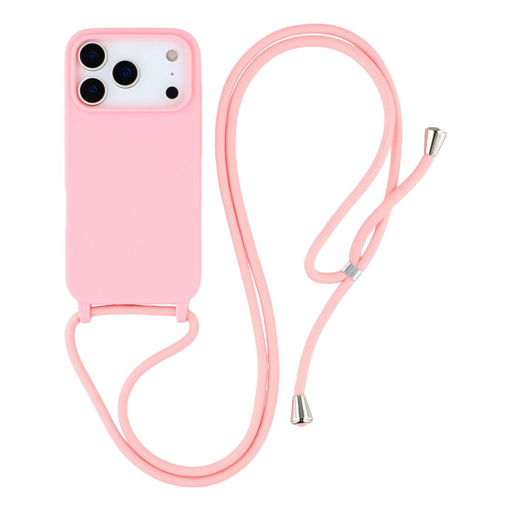 For iPhone 17 Pro Max Case TPU Soft Shockproof Phone Cover with Adjustable Lanyard - Pink