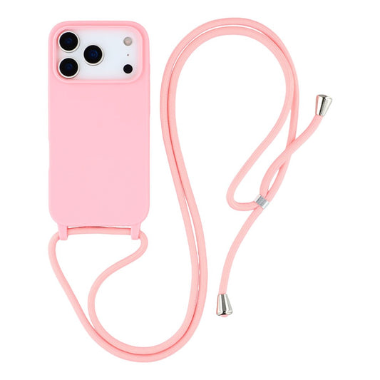 For iPhone 17 Pro Max Case TPU Soft Shockproof Phone Cover with Adjustable Lanyard - Pink