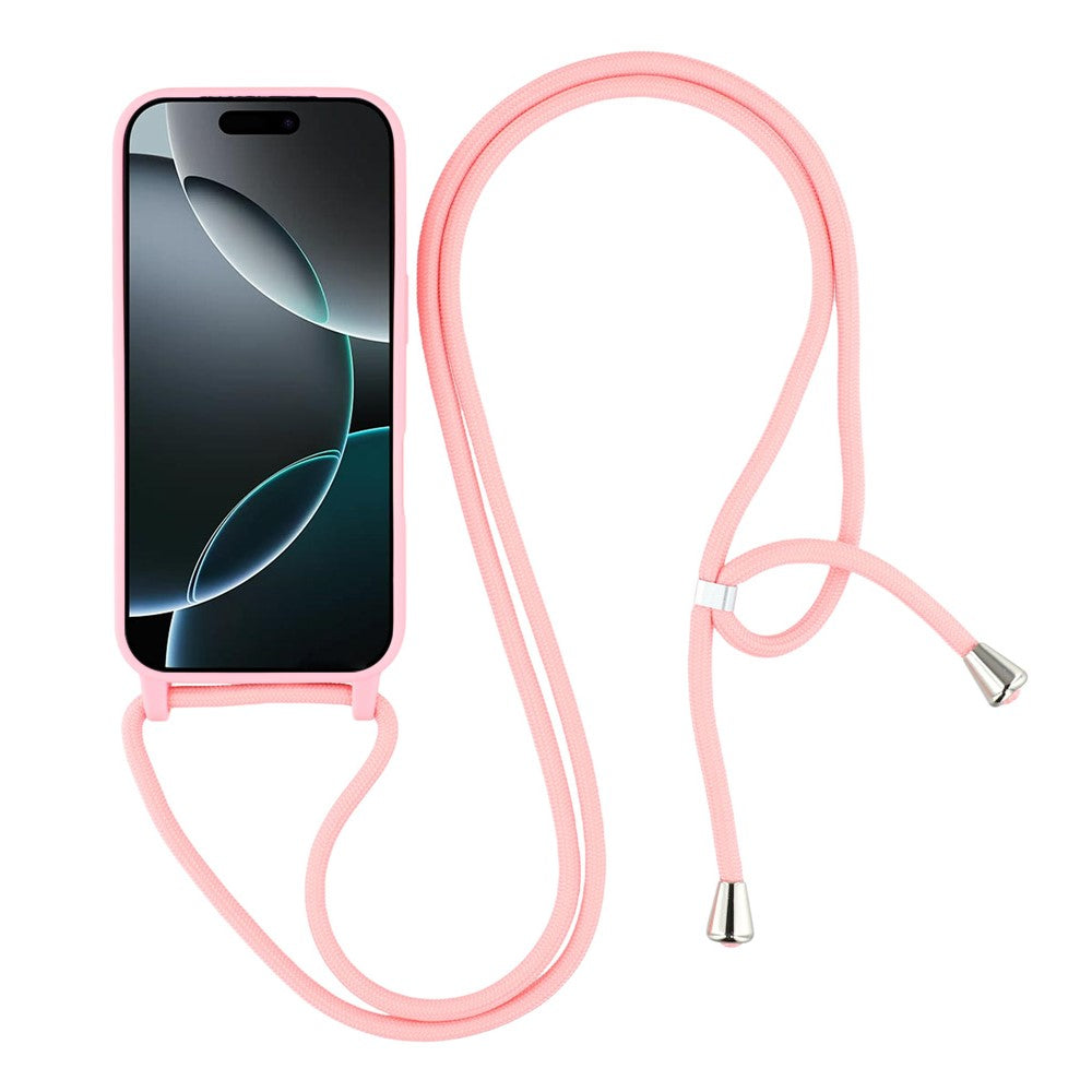 For iPhone 17 Pro Max Case TPU Soft Shockproof Phone Cover with Adjustable Lanyard - Pink
