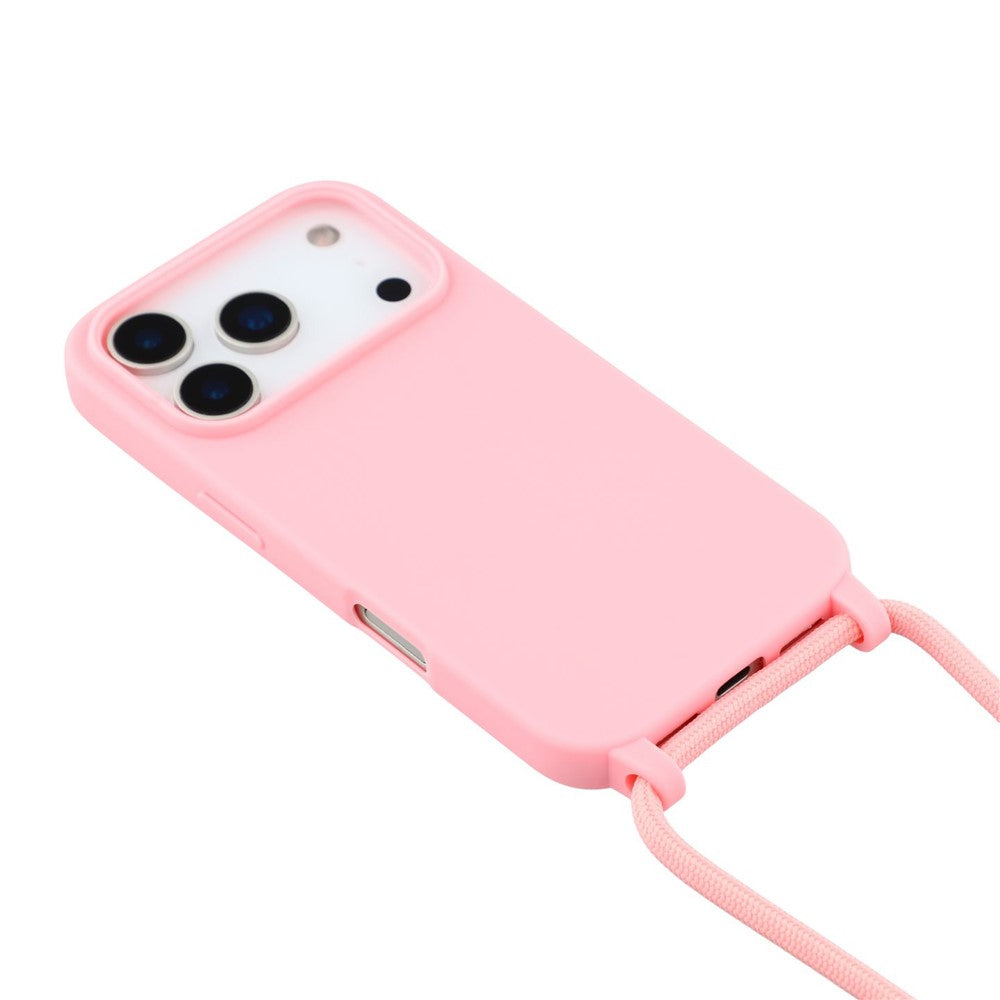 For iPhone 17 Pro Max Case TPU Soft Shockproof Phone Cover with Adjustable Lanyard - Pink