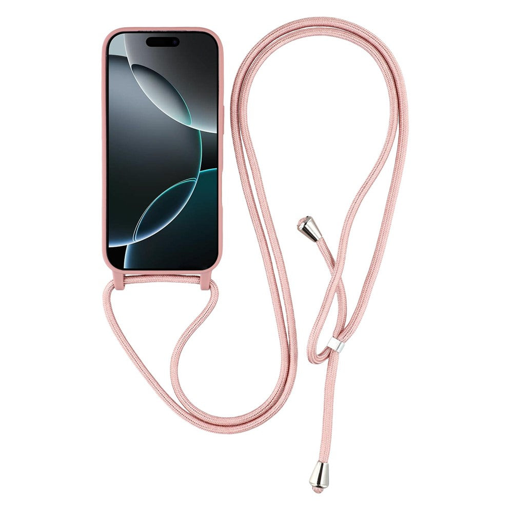For iPhone 17 Pro Max Case TPU Soft Shockproof Phone Cover with Adjustable Lanyard - Deep Pink